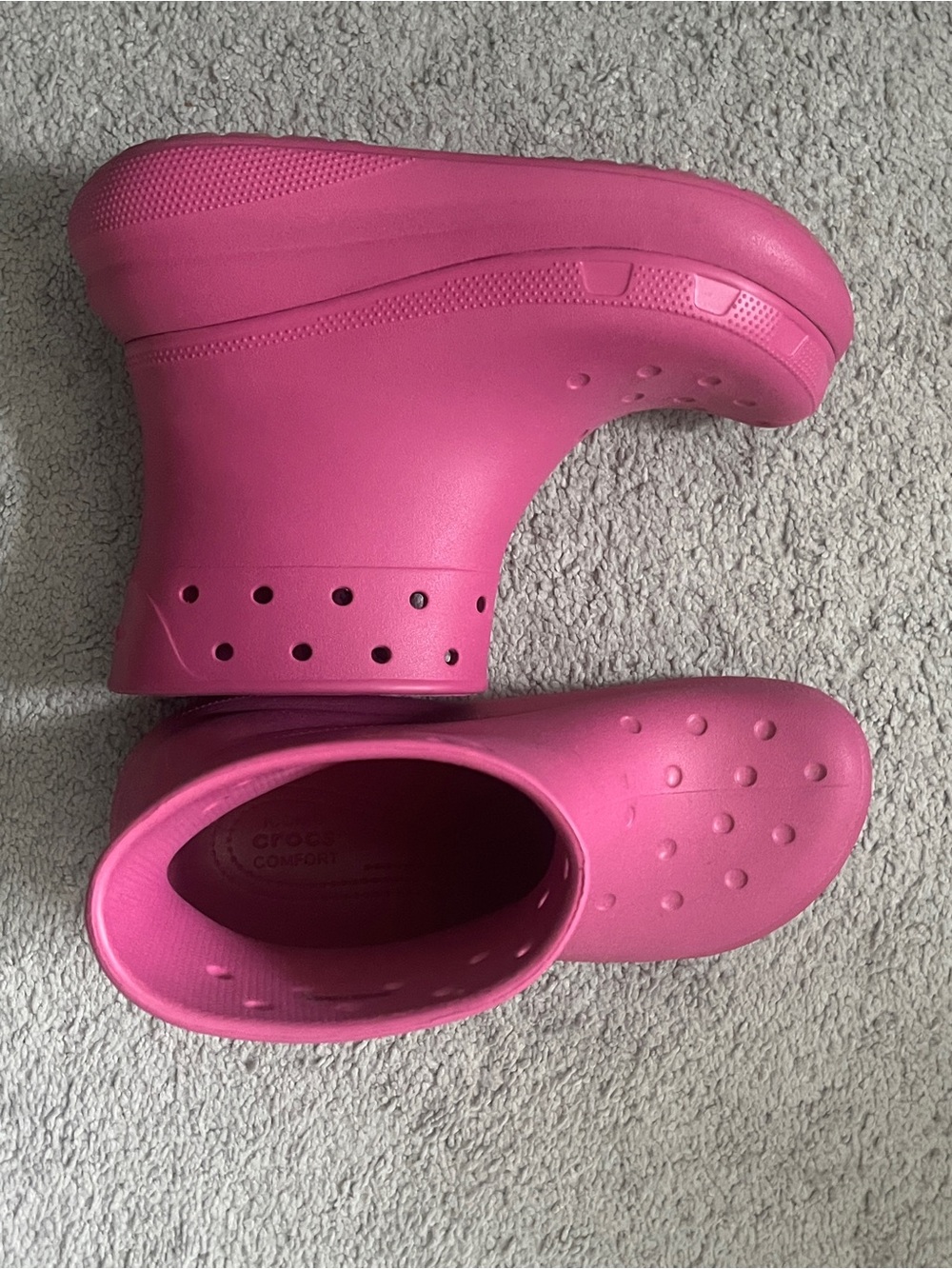CROCS Kids Waterproof Clog Rain Boots in Bright Pink